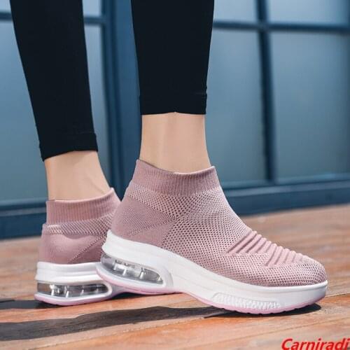 Autumn Lightweight Flying Weave Cushioning Casual Shoes Women Breathable Baskets Sneakers Ladies Non-slip Slip-on Jogging Shoes