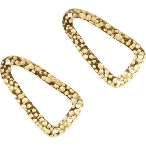 Hammered Brass Charms,Earring Findings,Textured Pendants,Geometric Shaped Raw Brass Connector with 3 Holes 32mmx18mm-RB1017