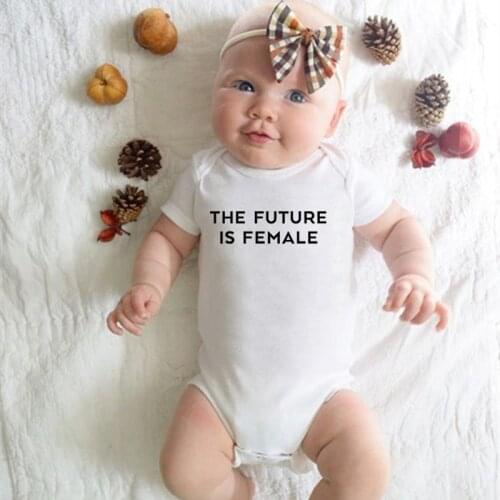 Cute Toddler Clothing 100%Cotton The Future Is Female Letter Print Bodysuits Summer Short Sleeve Newborn Boys Girls Rompers