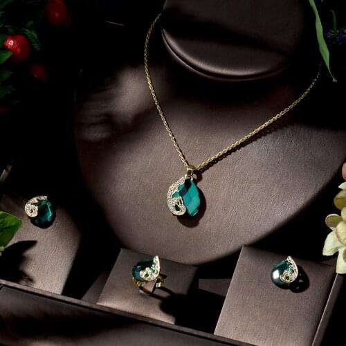 HIBRIDE Trendy Green/Red Jewelry Cubic Zirconia Bridal Earrings and Necklace Sets African Wedding Beads Jewelry bijoux N-1348
