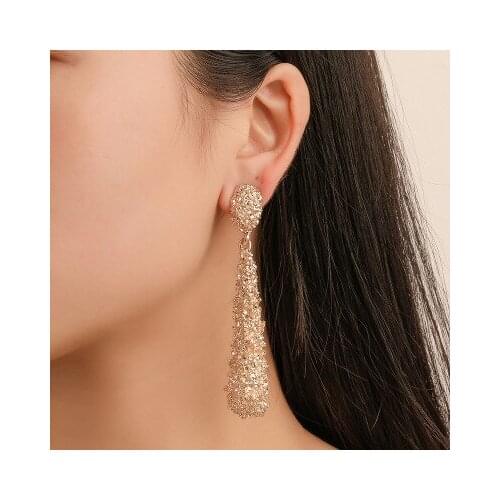 New fashion Exaggerated metal frosted long earrings drop-shaped relief long earrings