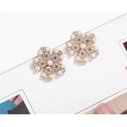 New Design Pearl Rhinestone Flower Stud Earrings Female Simple Earrings Elegant Multi-Color Charm Zircon Ear Studs Jewelry