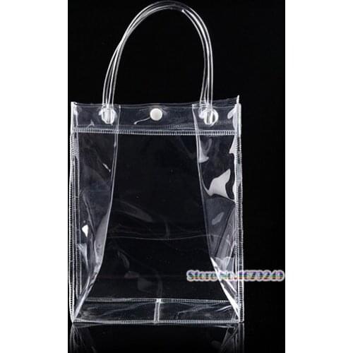 Wholesale 17x23x7cm Clear display clothing bags, Transparent gift plastic bags handle cosmetic bag pack