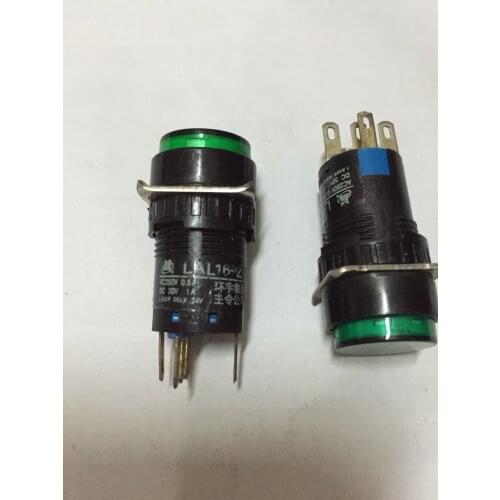 Original New 100% LAL16-Z 16mm button with lamp self-locking switch 5pin green light AC250V 0.5A