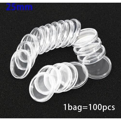 100Pcs 25mm Plastic Transparent Round Coin Holder Capsule Protector Box For Coin Collection Case Storage Box Jewelry Organizer