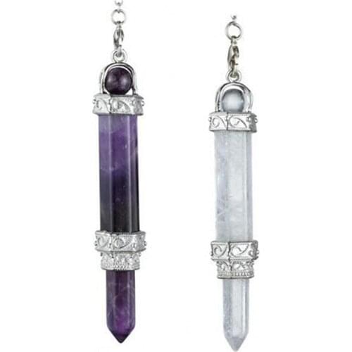 KFT Natural Stones Pendulums Healing Crystal Quartz Hexagon Lapis Lazuli Reiki Pendulum Stone Pendant Meditation Jewelry