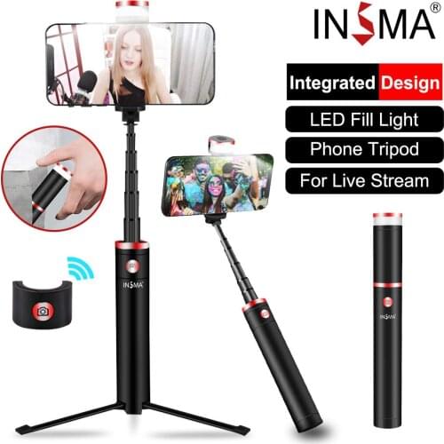 INSMA Portable Wireless Bluetooth Selfie Stick With Tripod Foldable monopods With Fill Light universal for Smartphone for Travel