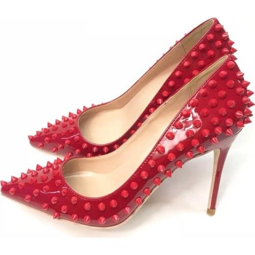 Red rivets pumps 12cm women shoes female party woman shoes heels ladies high heel plus size 45 MD011 CHENSIR9