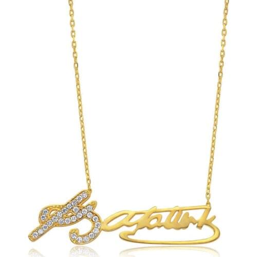 Silver Kemal Ataturk Signed Lady Necklace