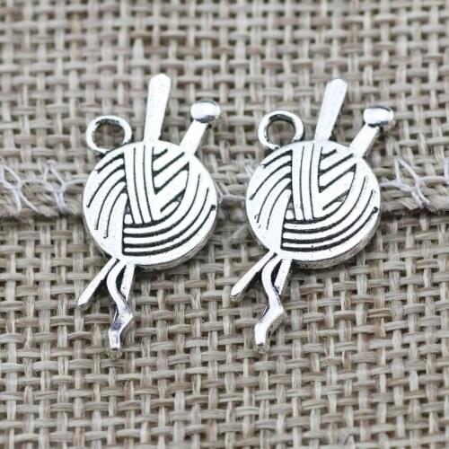 High Quality 20 Pieces/Lot 16mm*26mm Antique Silver Plated Diy Jewelry Making Charm Knit Knitting Charms