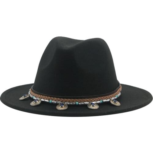 Winter women hats western Vintage Hats Bow black wool cap wedding sombrero hombre fascinator blue leather wide brim fedora hat