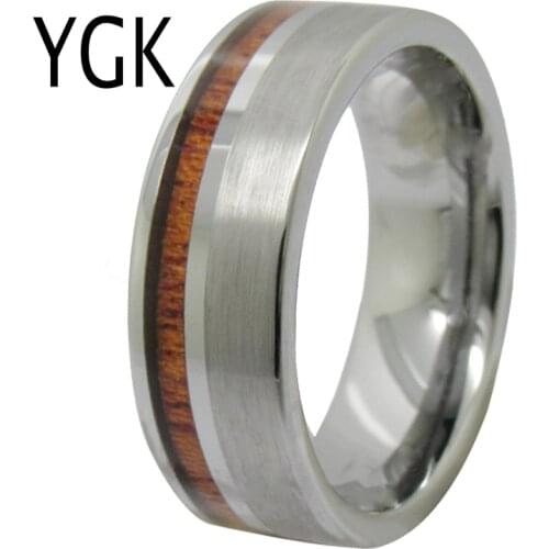 YGK Wedding Jewelry Matte Silver Pipe Wood Inlay New Tungsten Rings for Mens Bridegroom Wedding Engagement Anniversary Ring