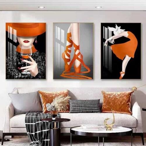 Light Luxury Orange Character Decoration Painting Living Room Creative Combination Beauty Painting Bedroom Mural