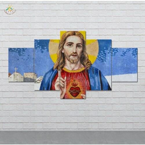 Sacred Heart of Jesus Wall Art Canvas Painting Posters and Prints Decorative Picture Decoration Home For Living Room 5 PIECES