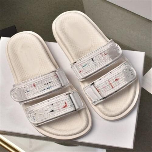Tweed Velcro Slippers Soft Sole Summer Loafer Concise Women Falt Baboosh Classic Graceful Lady Shoes Outside Comfort Female