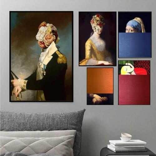 Vintage Abstract Flower Portrait Combination Canvas Wall Landscape Wall Art Print Poster Pictures Home Living Bedroom Decoration