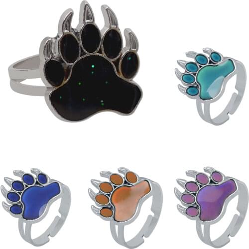 1pc Bears Paw Color Change Mood Rings Temperature Emotion Feeling Rings Bands Women