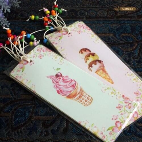 1pcs to string beads bookmarks Cute ice cream wholesale ice cream paper bookmarks 5 sheets / set