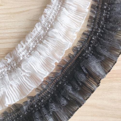 1Yards Latest Lace Fabric Wide 9cm Black White Elastic Lace Applique Chiffon Material Ribbon Sewing Laces For Clothes Party QZ02
