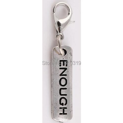 20pcs/lot Silver Plated ENOUGH Floating Pendant Charms with Lobster clasp Fit For Magnetic Locket Pendant