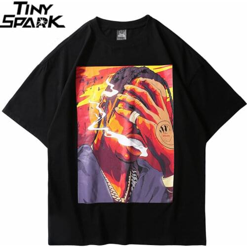 2021 Men Hip Hop Streetwear T-Shirt Funny Graphic Printed T Shirt Harajuku Cotton Tshirt Summer Short Sleeve Tops Tees Black