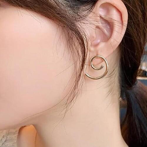 2021 new Korean spiral digital metal hip hop exaggerated female fashion earrings