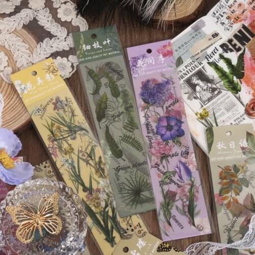 3 Sheets Vintage Scrapbook Stickers Set PET Transparent Decals With Plant Butterfly Flower Rose Designs For Scrapbook Planner