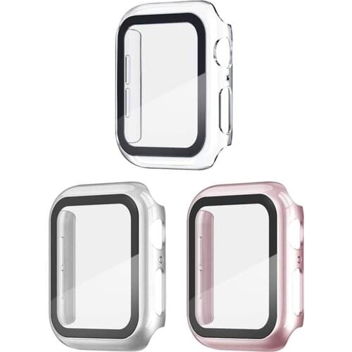 3 Pack Case for Apple Watch Series Tempered Glass Waterproof Screen Protector Ultra-Thin Scratch Resistant Protective Cover