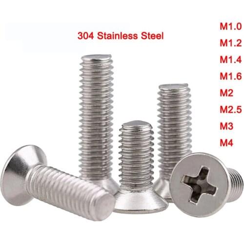 304 Stainless Steel Flat Head Screws Countersunk Head Screws Cross Glasses Small Screw Bolts Accessories M1.0-M4