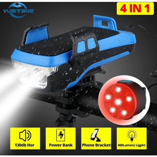 4 IN 1 Multifunction Bike Light Front Phone Holder Powerful Bicycle Lantern LED Flashlight Bike Horn Power Bank MTB Cycling Lamp