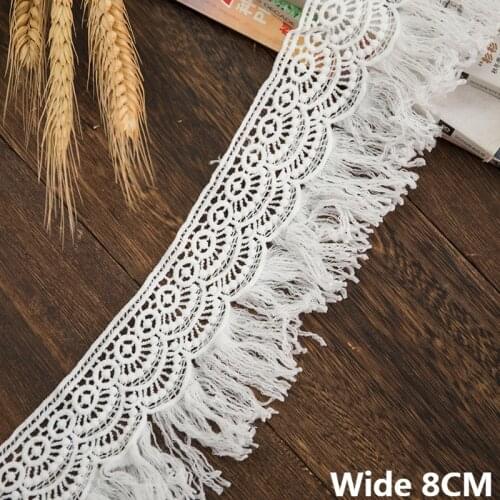 8CM Wide White Cotton Embroidered Tassel Lace Fabric Collar Neckline Cuffs Fringe Edge Trim Curtains Hats Sofa Home Sewing Decor