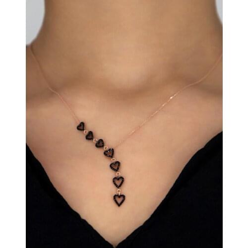 925 Sterling Silver Women Necklace Hearts With Black Zircon Stone Gift Birthday Precious Pendant Stylish Chain Luxury Cool