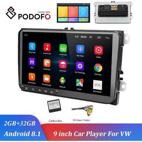Podofo 9 inch Car Multimedia Player Android 8.1 GPS Navigation Car Radio 2Din Auto Radio WIFI Buletooth For VW/ Passat/POLO/GOLF