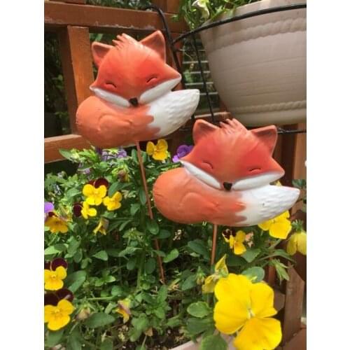 Free shipping,2pcs,H30cm,Iron Small Fox Plug-in Garden Decorative Animal Flower Flower Riding Rope Rack Zakka Gardening Grocery