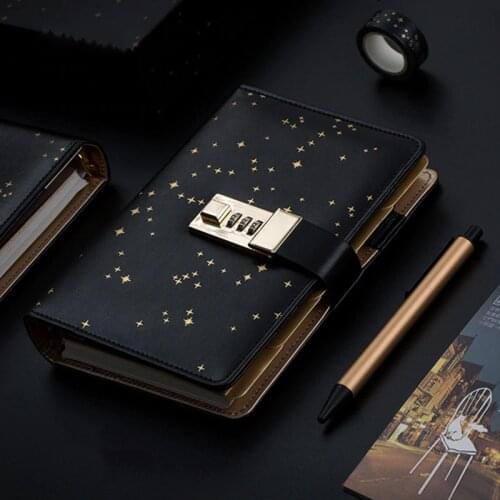 A6 Spiral Notebook Binder Travel Journal with Lock Pen 6 Rings Office Diary Notepad Line Agenda Planner Orgainzer Note Book Set
