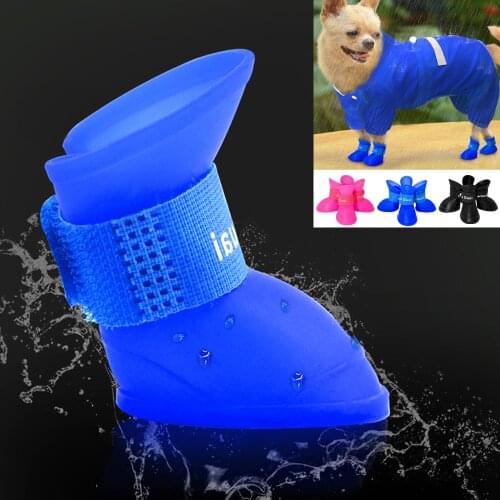 4Pcs/set Dog Rain Shoes Pet Dog Booties Rubber Anti Slip Waterproof Dog Cat Rain Shoes for Small Dogs Chihuahua Yorkshires