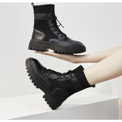 Martin Boots Womens Thin 2020 Autumn Outdoor Knitted Breathable Boots Womens Thick-soled Flying Woven Short Boots Women Q10-76