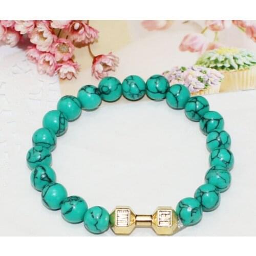 Green Stone Beads Dumbell Bracelet 10pcs/lot,wholesale fitness motivation jewelry
