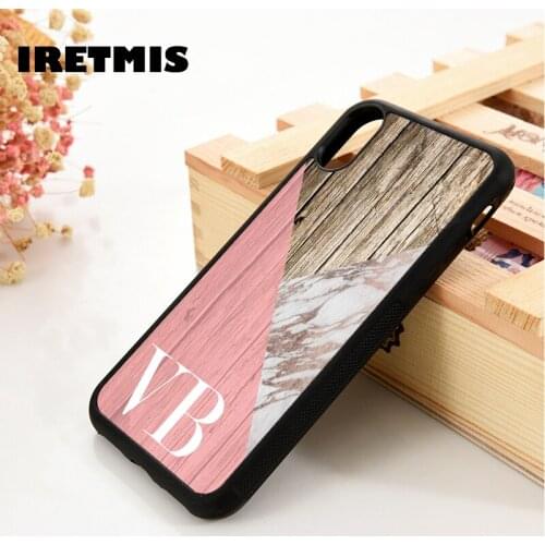 Iretmis 5 5S SE 6 6S phone case cover for iPhone 7 8 plus X Xs 11 Pro Max XR PERSONALISED MONOGR MONOGRAM initials rose marble