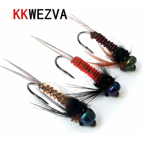 KKWEZVA 18PCS Color Head Fast Sinking Nymph Scud Fly Bug Worm for Trout Fishing Artificial Insect Bait Lure Fishing Bait