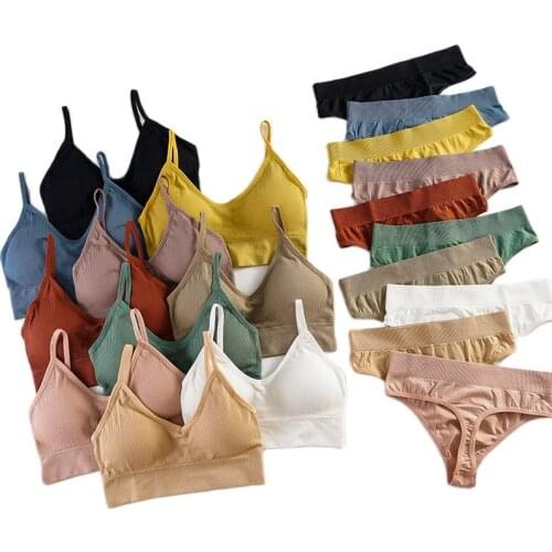 New Bra Set Underwear Set Women Top Panties Sexy G-String Seamless Bralette Female Lingerie Fitness Soft Tank Crop Top
