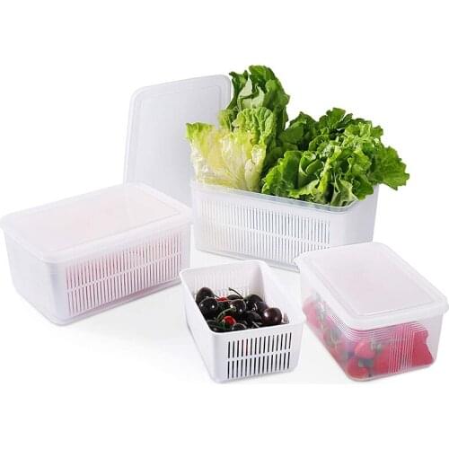 HOT-Food Storage Container for Fridge, (3 Pack) Fresh Vegetable Storage Container with Strainer, Stackable Freezer Food