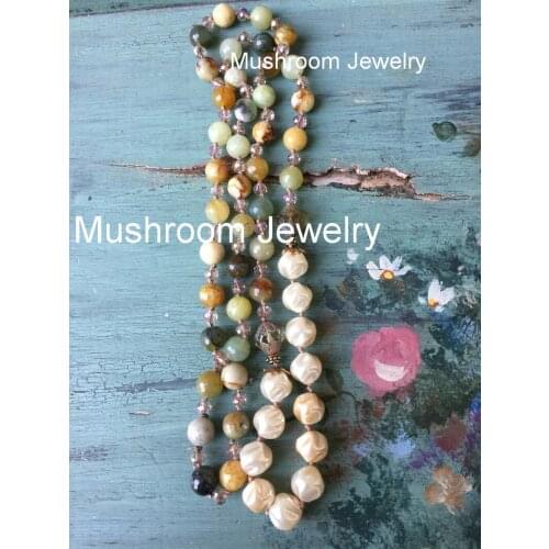 Fashion Bohemian Amazonite Jewelry Stones KnottedFor Boho Jewelryes Women Gift Pearl Lariat Necklace