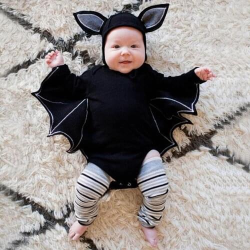 Fashion Newborn Infant Baby Boys Girls Long Sleeve Cartoon Bat Wing Halloween Cosplay Costume Romper Jumpsuit Hat Clothes#p4