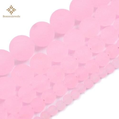 Natural Frosted Matte Light Pink Jades Chalcedony Round Stone Beads For Jewelry Making 15inches 4-12mm DIY Bracelet Necklace Gif