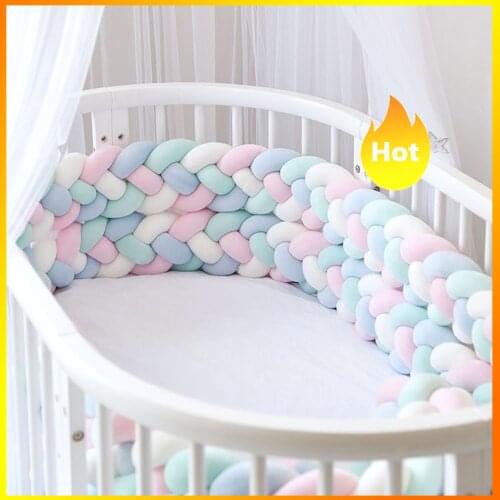 NEW 3M/2M Baby Bed Bumper 4 Strands Knotted Braided Bumper crib bumper Cotton Knot Pillow Crib Protector baby decoration room