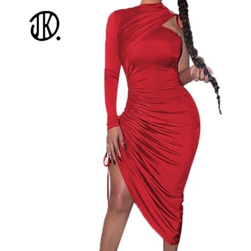 2021 New Arrivals Party Sexy Dresses For Female Hollow One Shoulder Skinny Dress Bodycon Clothing Club Ladies Plus Size Outfits
