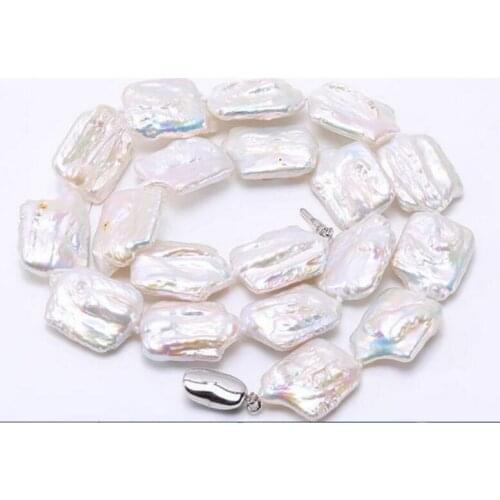 New 15 x 20mm White Unique Shape Baroque Freshwater Pearl Necklace 18" 36"AAA