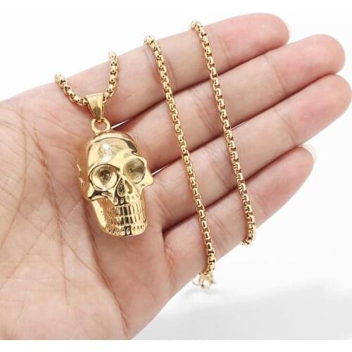 Necklace Men,Biker Motorcycle Style gold tone Stainless Steel Skull Pendants Necklaces Charm Jewelry Party Gift, punk rock