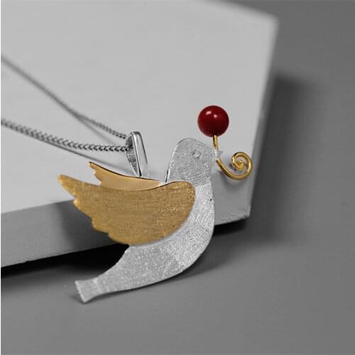 INATURE Peace Dove S925 Sterling Silver Jewelry Soaring Bird Pendant Necklace